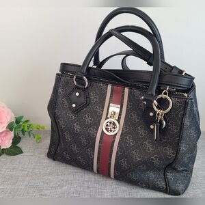 Medium Guess Jensen Black,‎ Red & Grey Women’s Faux Leathe Handbag
